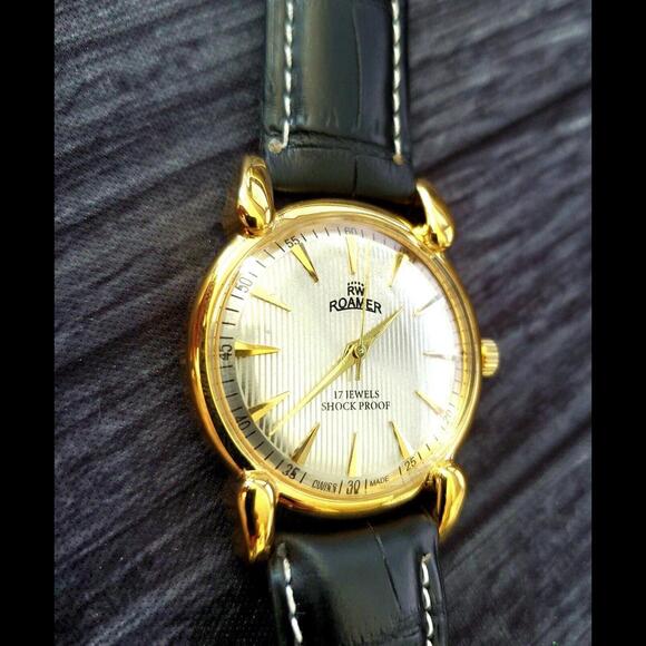 Rare Roamer Brevete Swiss Mens Manual Watch Gld Cham‎ Blk - Picture 5 of 9